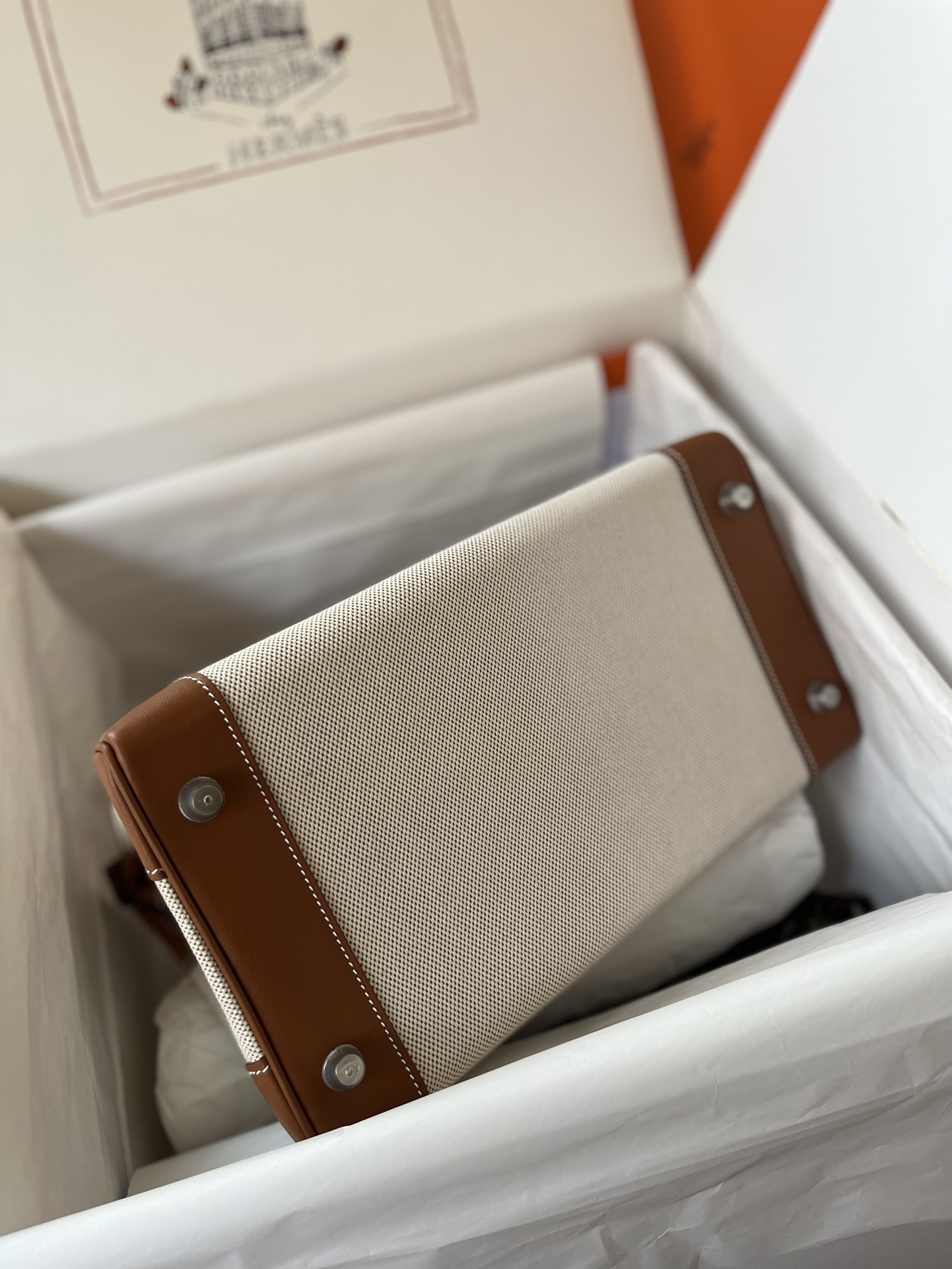 에르메스 버킨백30 골드브라운 캔버스 은장